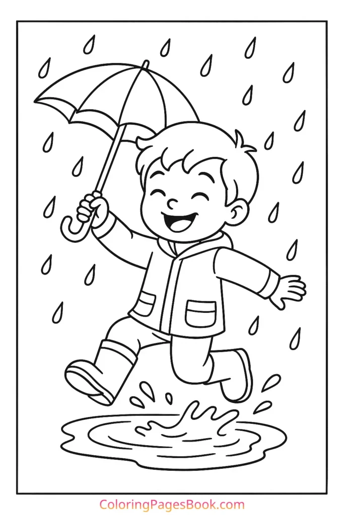 Boy Jumping in a Puddle