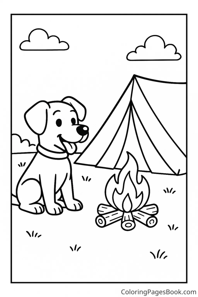 Dog Camping by a Tent