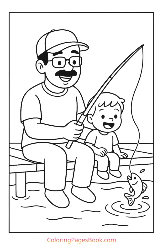 Dad and Child Fishing Together