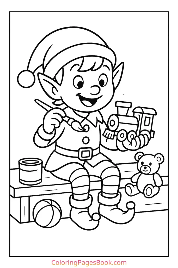 Elf Painting a Toy Train