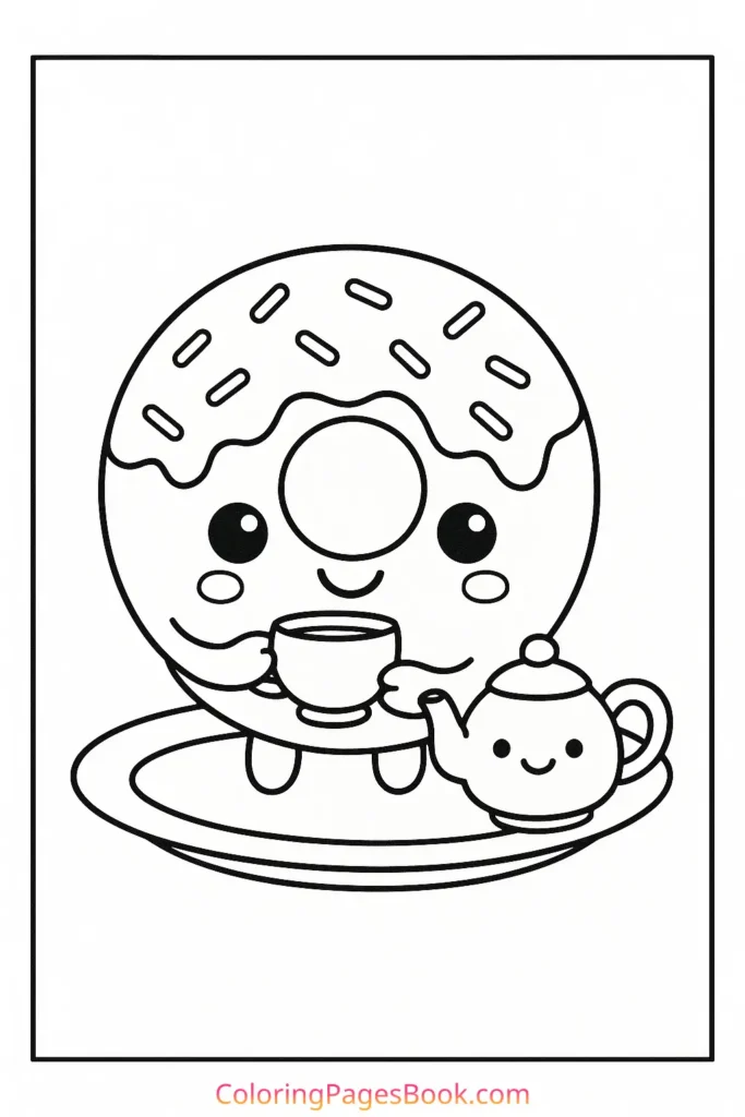 Kawaii Donut Having Tea