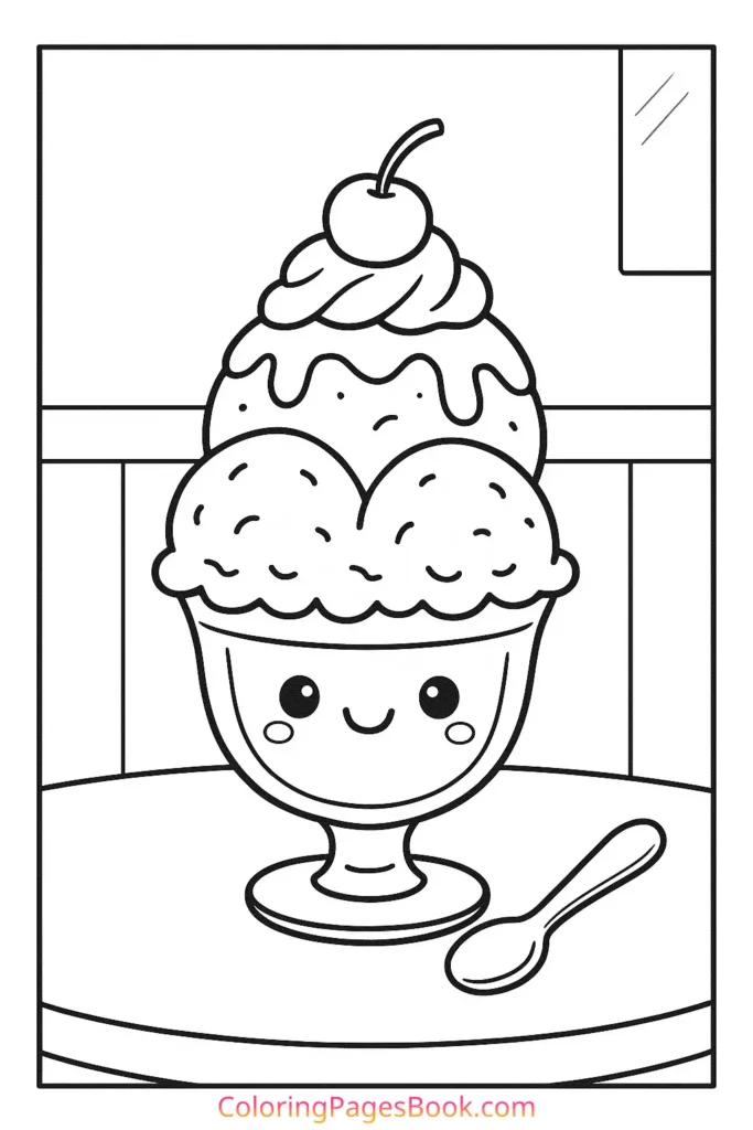 Kawaii Ice Cream Sundae at a Café