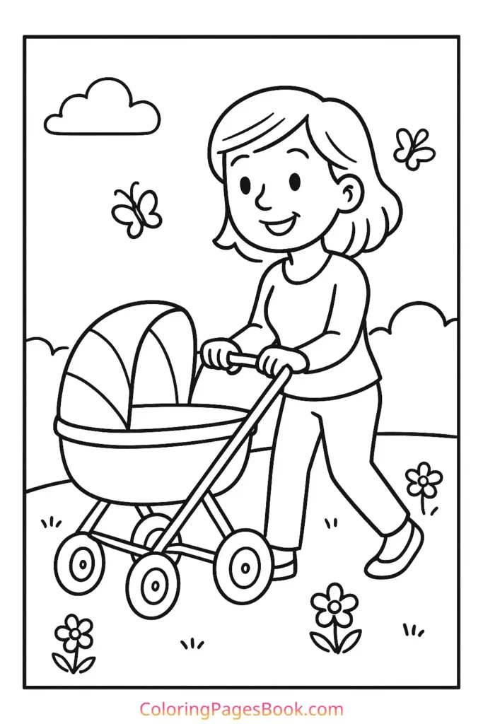 Mom Pushing Stroller