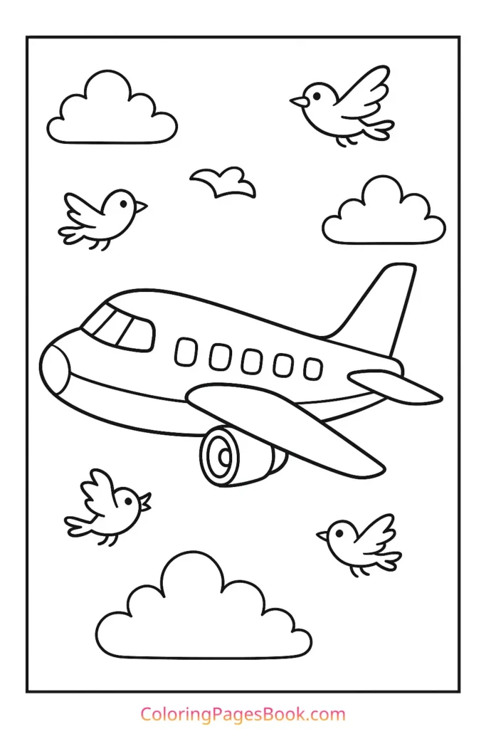 Plane in the Sky with Birds