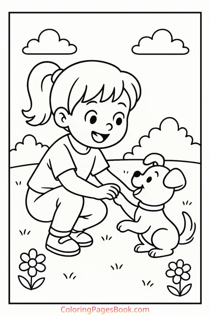 girl playing with her puppy