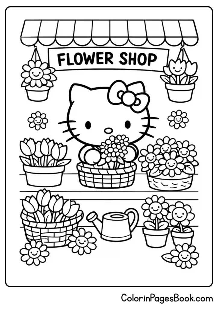 Hello Kitty at the Flower Shop