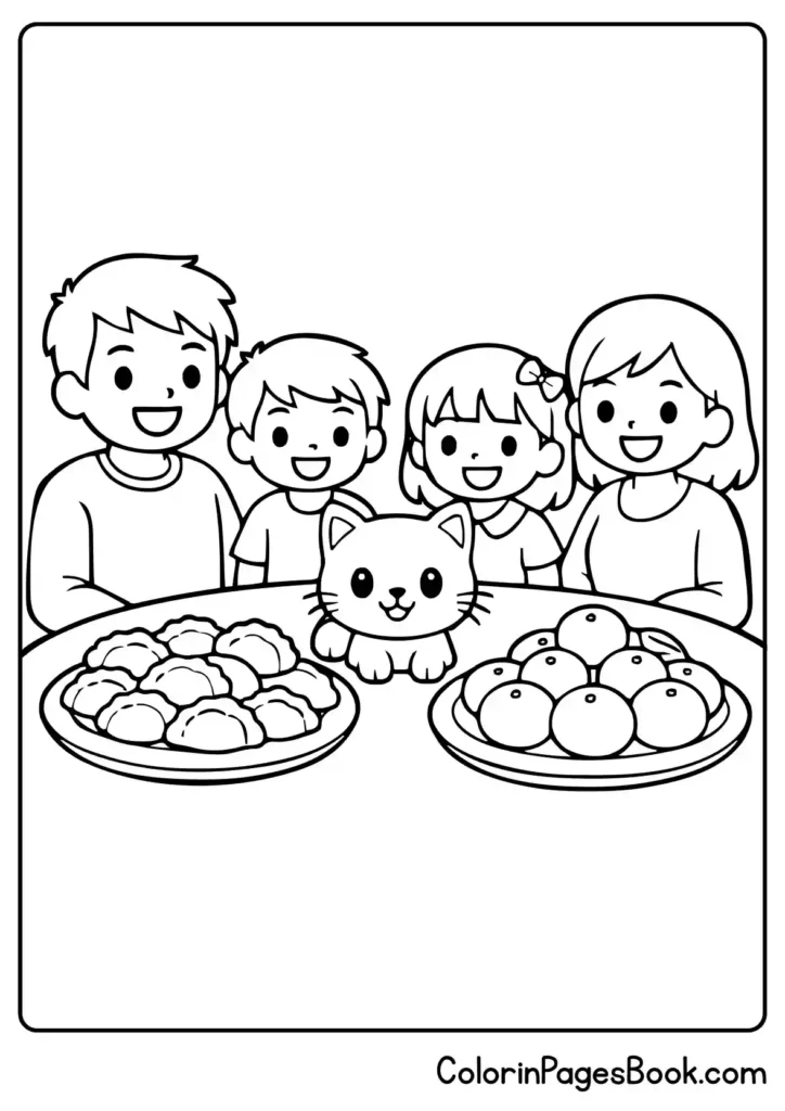 Chinese New Year family dinner coloring