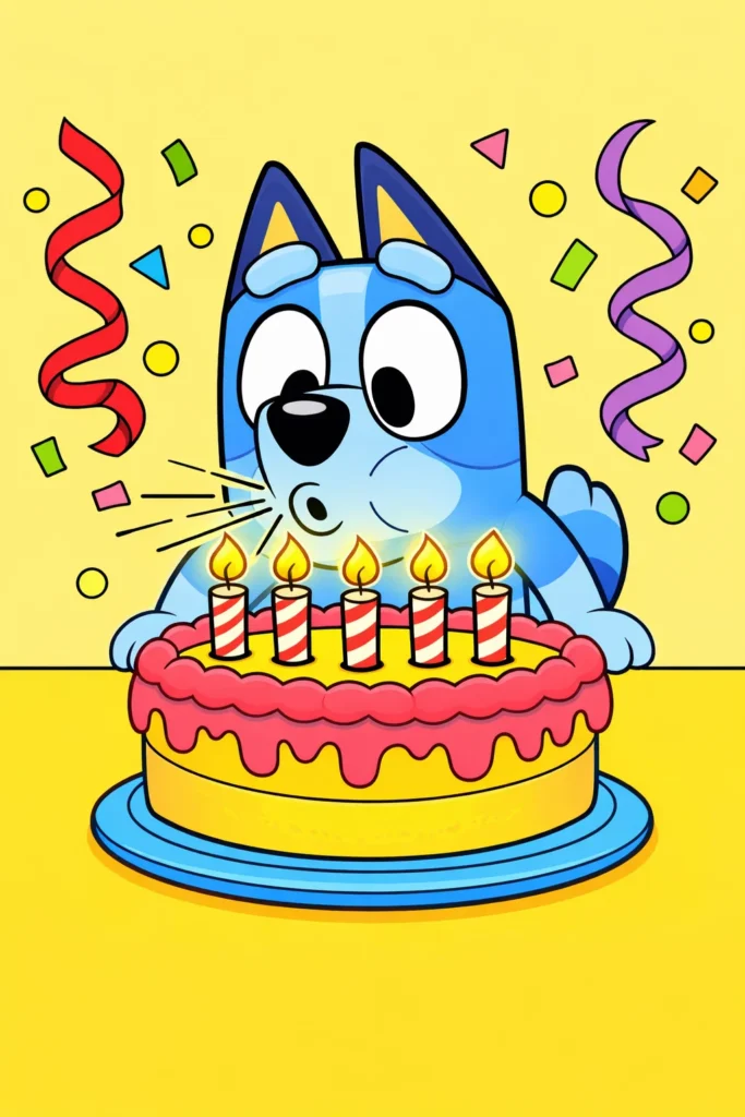 Colored bluey birthday coloring page