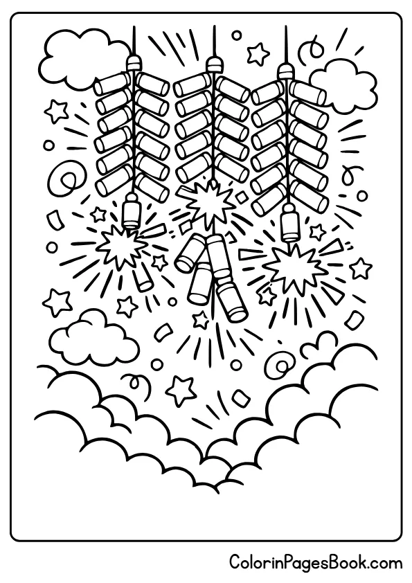 Chinese New Year firecrackers coloring page