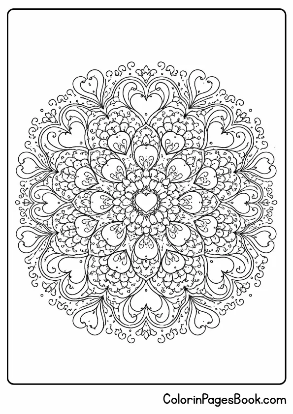 heart mandala Valentine coloring page