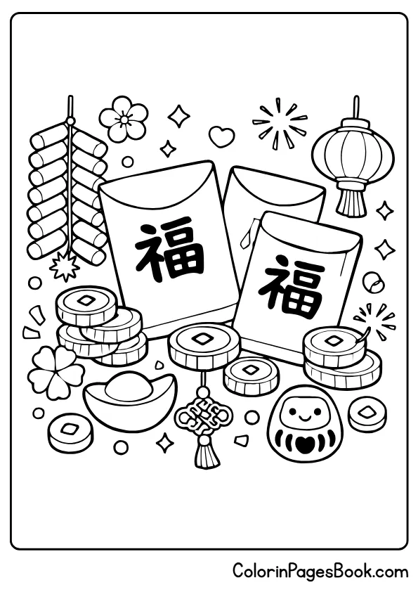 Chinese New Year red envelope coloring page