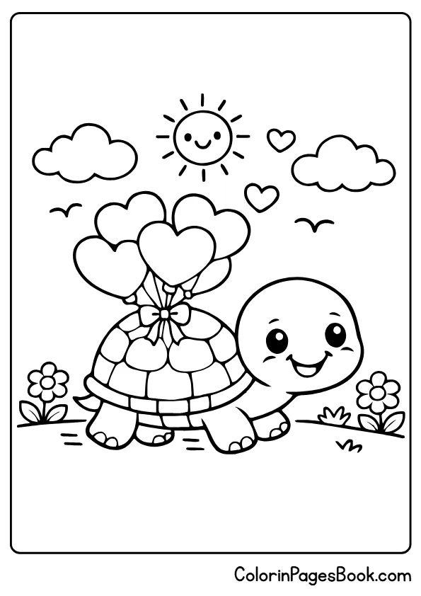 turtle carrying hearts coloring page