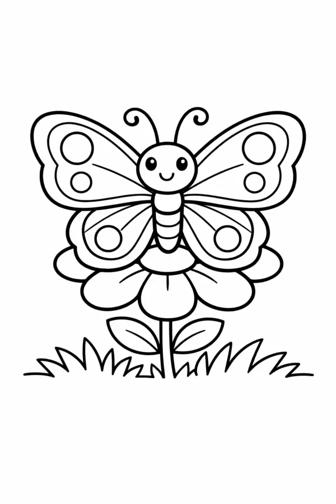 Simple single butterfly easy insect coloring page