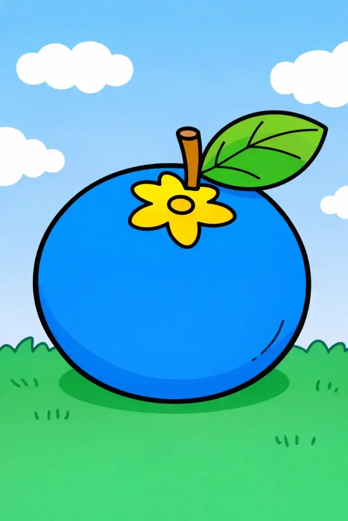 Simple single Colored blueberry easy fruit coloring page
