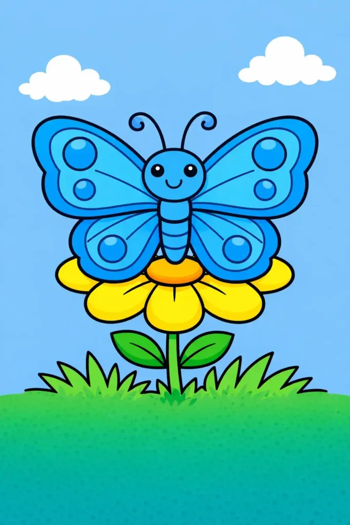 Simple single colored butterfly easy insect coloring page