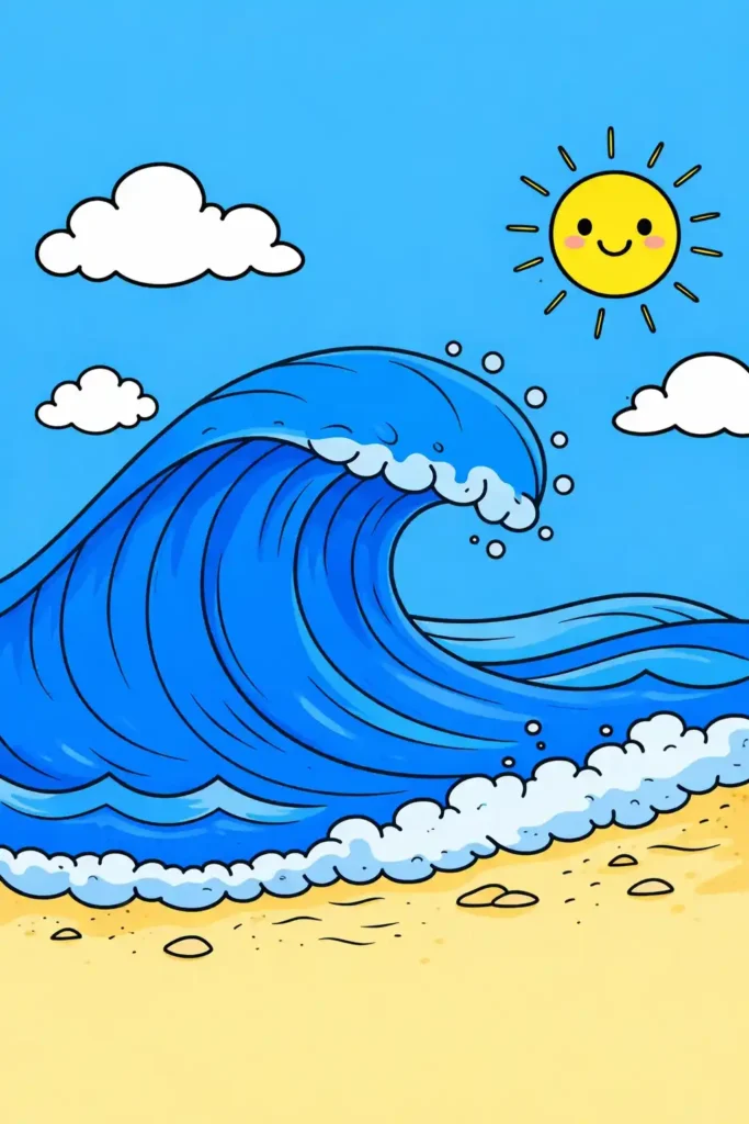 Simple single ocean wave easy beach colored coloring page