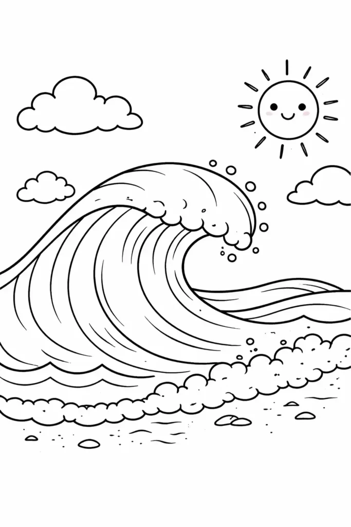 Simple single ocean wave easy beach coloring page