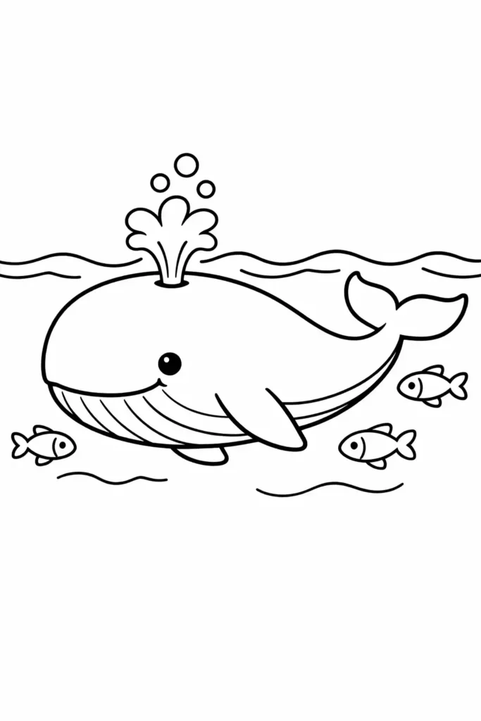 Simple single whale easy ocean coloring page