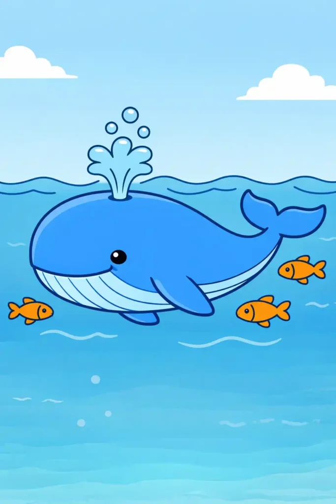 Simple single Colored whale easy ocean coloring page