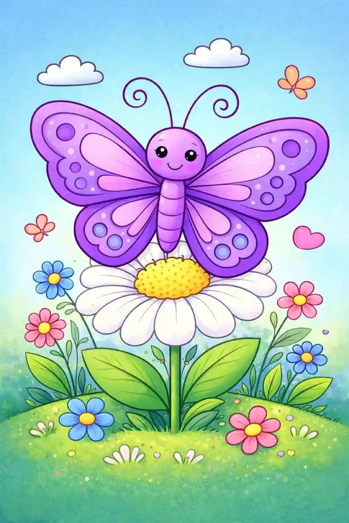 Single Colored butterfly with open wings simple insect coloring page