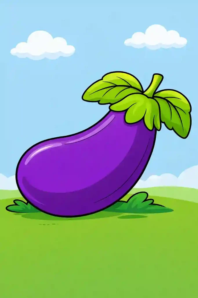 Single Colored eggplant with leafy top simple vegetable coloring page