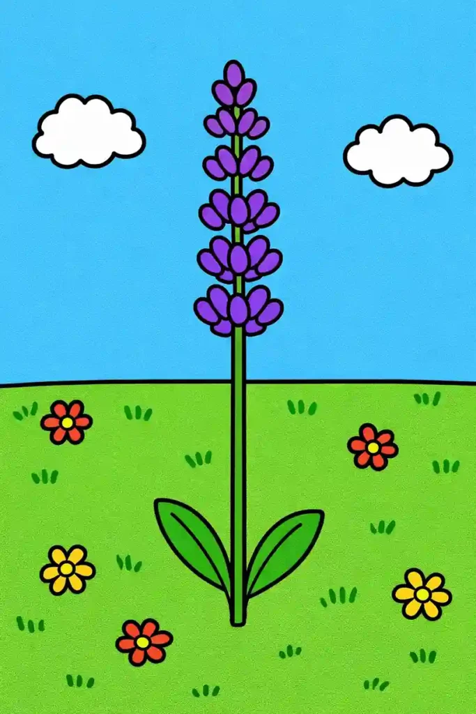 Single lavender flower stem simple easy flower coloring page