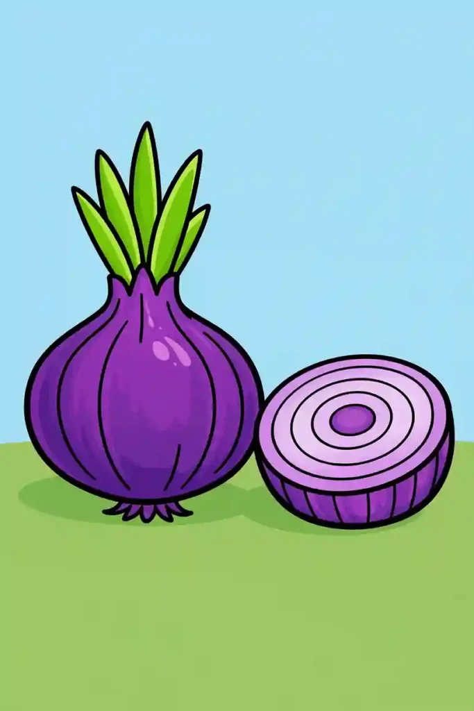Single onion with slice simple vegetable coloring page