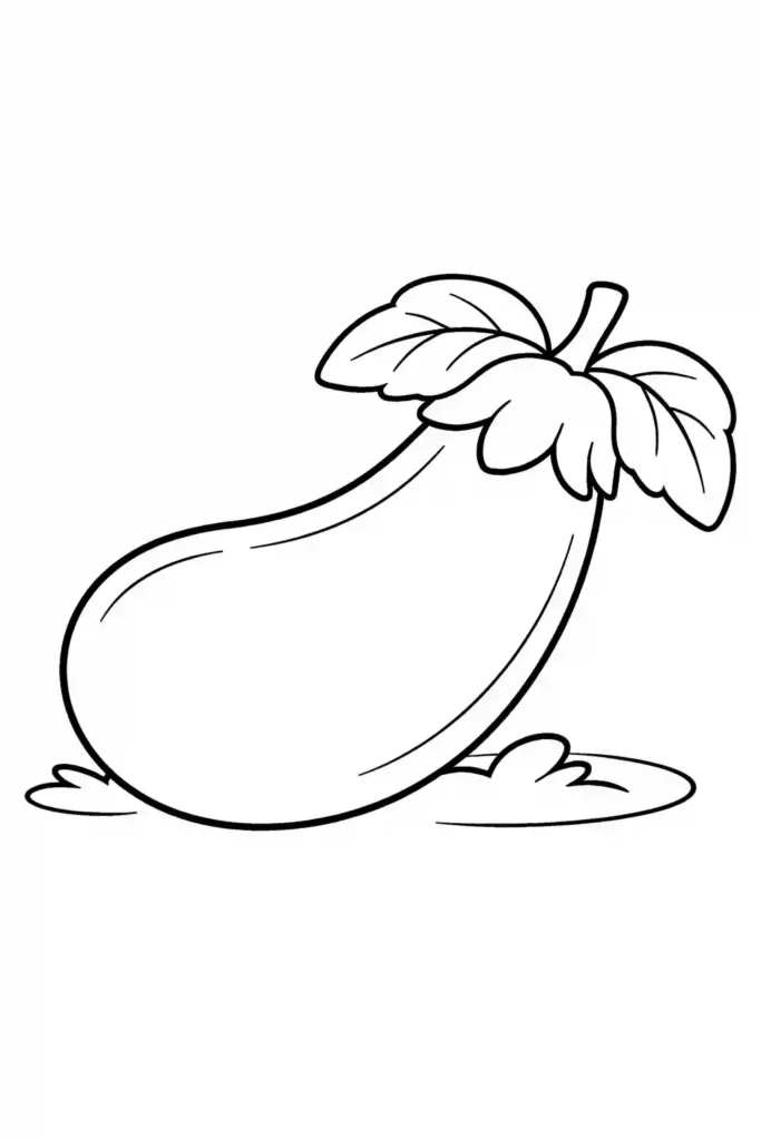 Single eggplant with leafy top simple vegetable coloring page