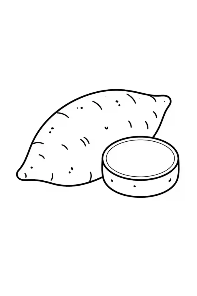 Single sweet potato with slice simple vegetable coloring page