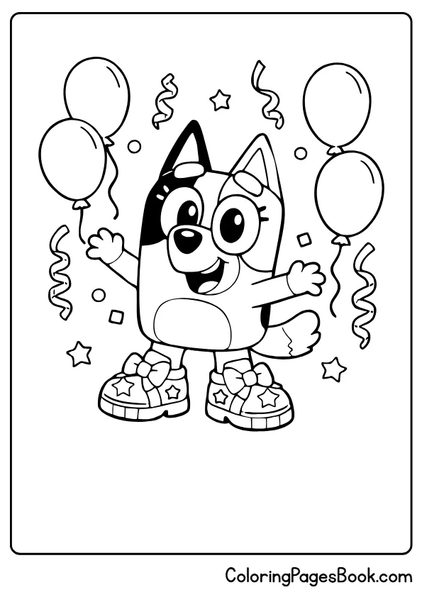 Cute Bingo showing birthday shoes coloring sheet