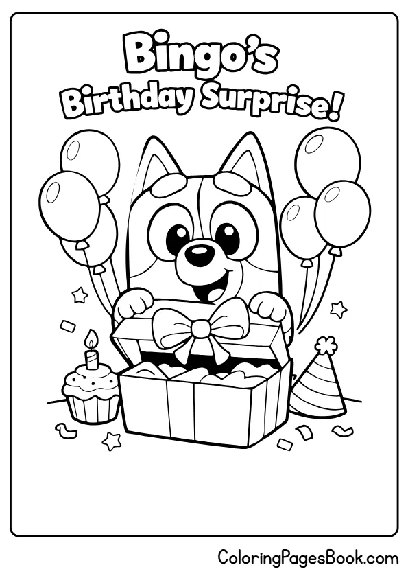 Bingo opening birthday present coloring sheet for children