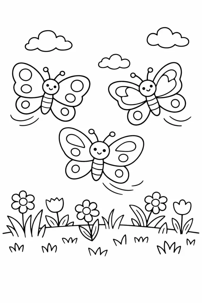 Multiple butterflies simple easy coloring page