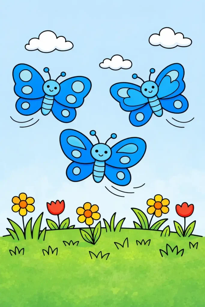 Multiple Colored butterflies simple easy coloring page
