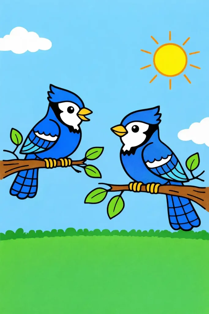 Multiple Colored birds simple easy coloring page