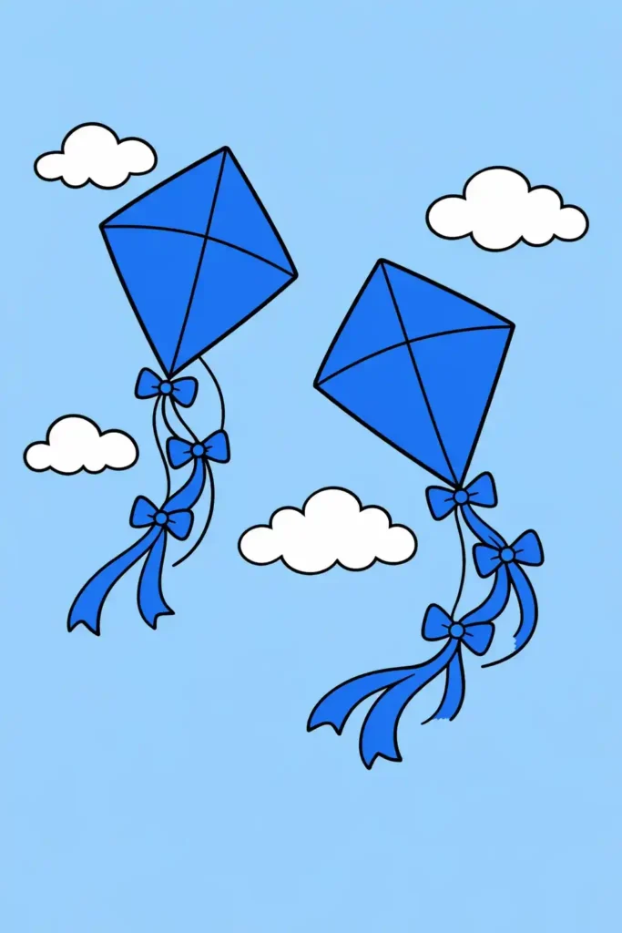 Multiple kites simple easy colored coloring page