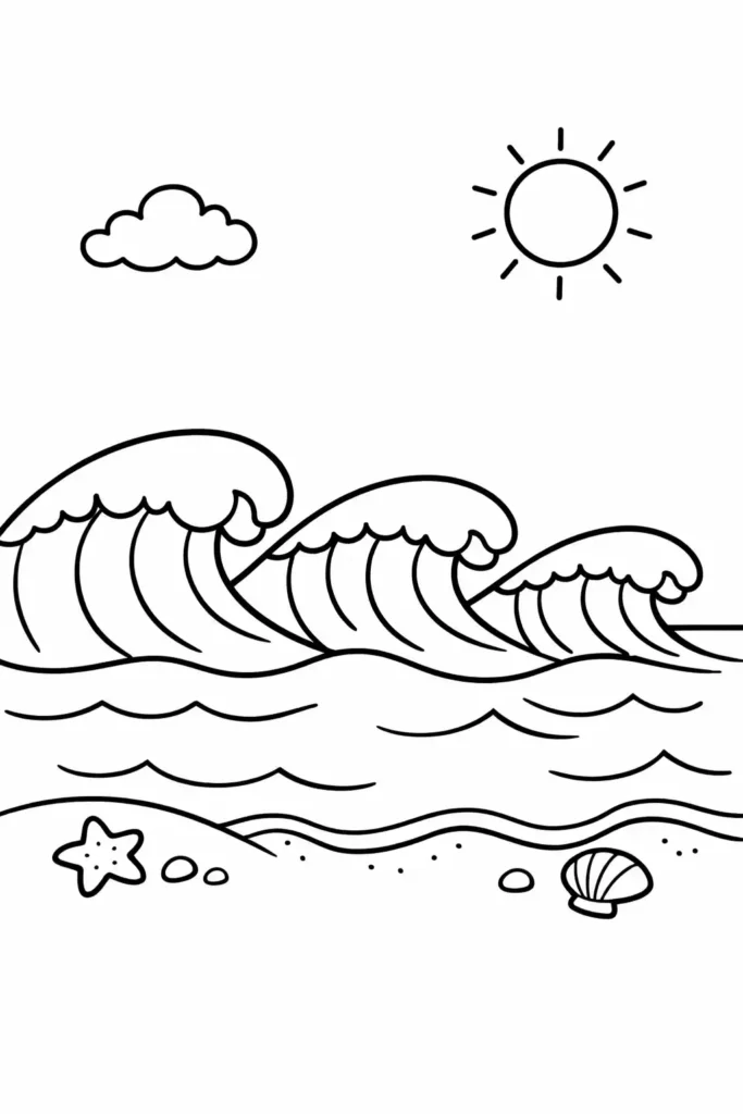 Multiple ocean waves simple easy coloring page