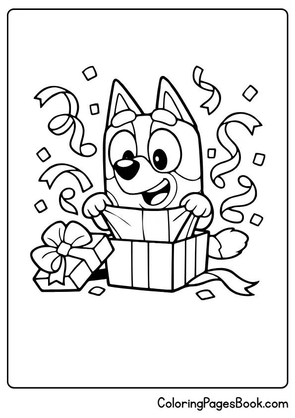 Bluey excited with surprise present coloring sheet