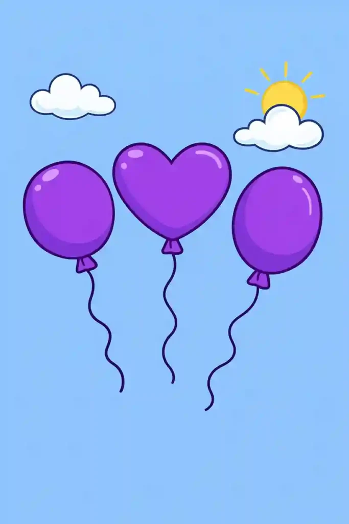 Three Colored balloons floating simple party coloring page