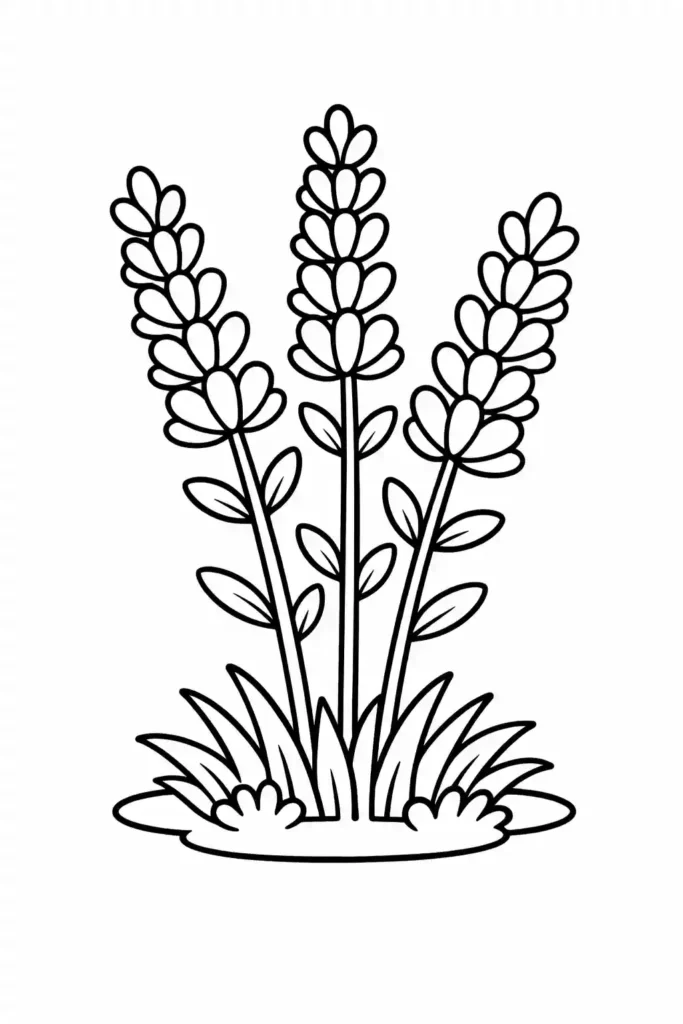 Three lavender stems simple flower coloring page