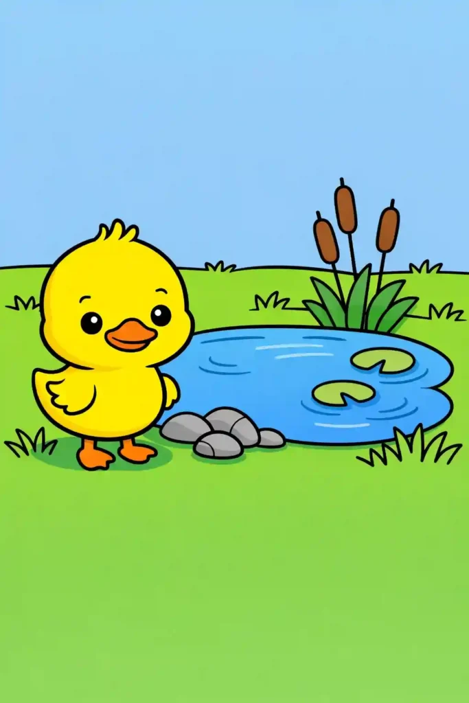 Yellow Colored Simple single duck easy coloring page