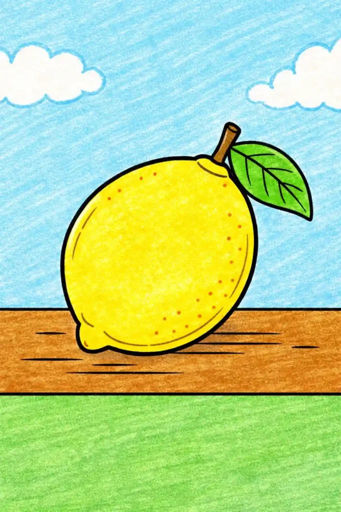 Yellow Colored Simple single lemon easy coloring page