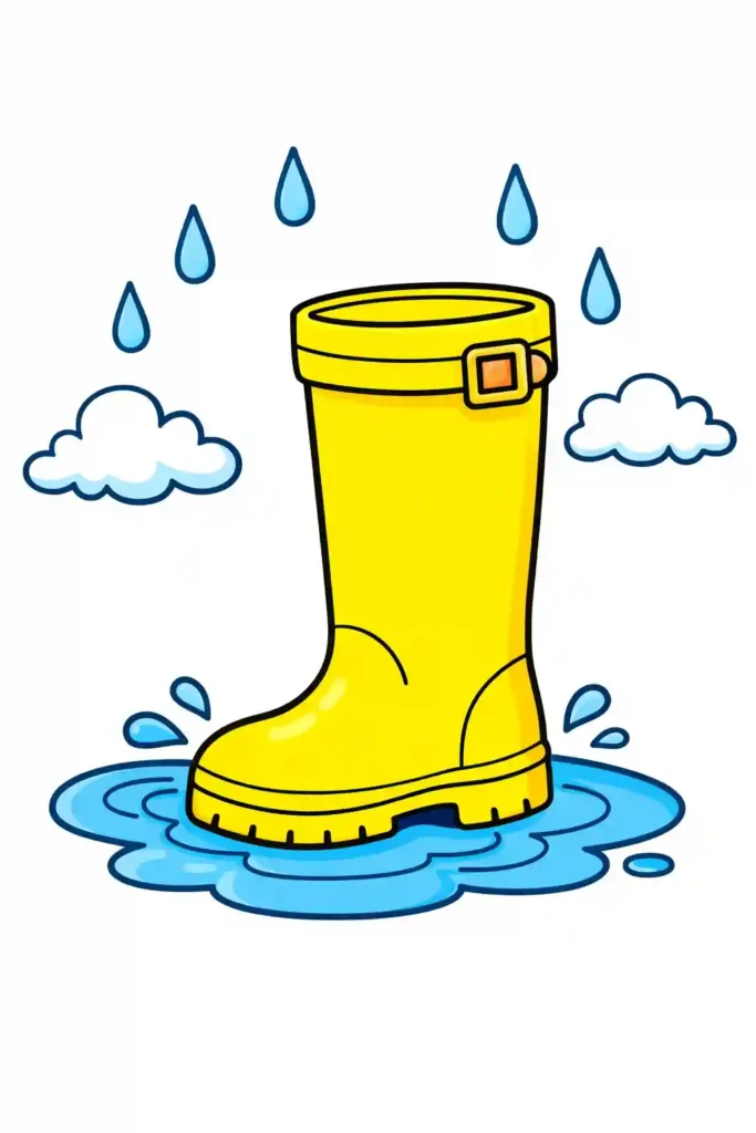 Yellow Colored Simple single rain boot easy coloring page