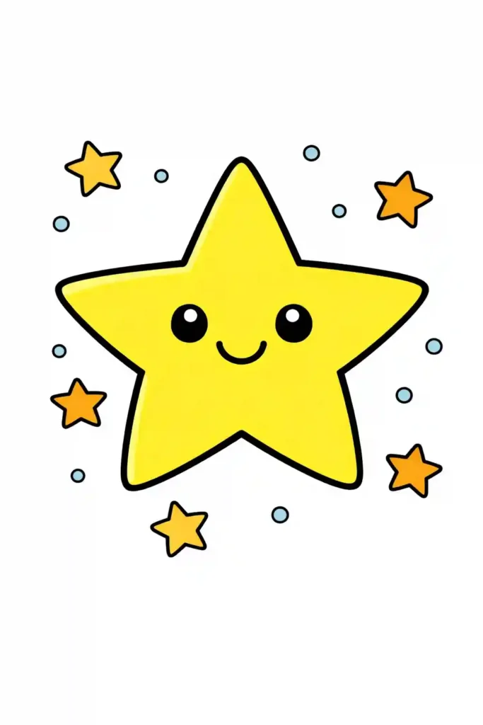 Yellow Colored Simple single star easy coloring page
