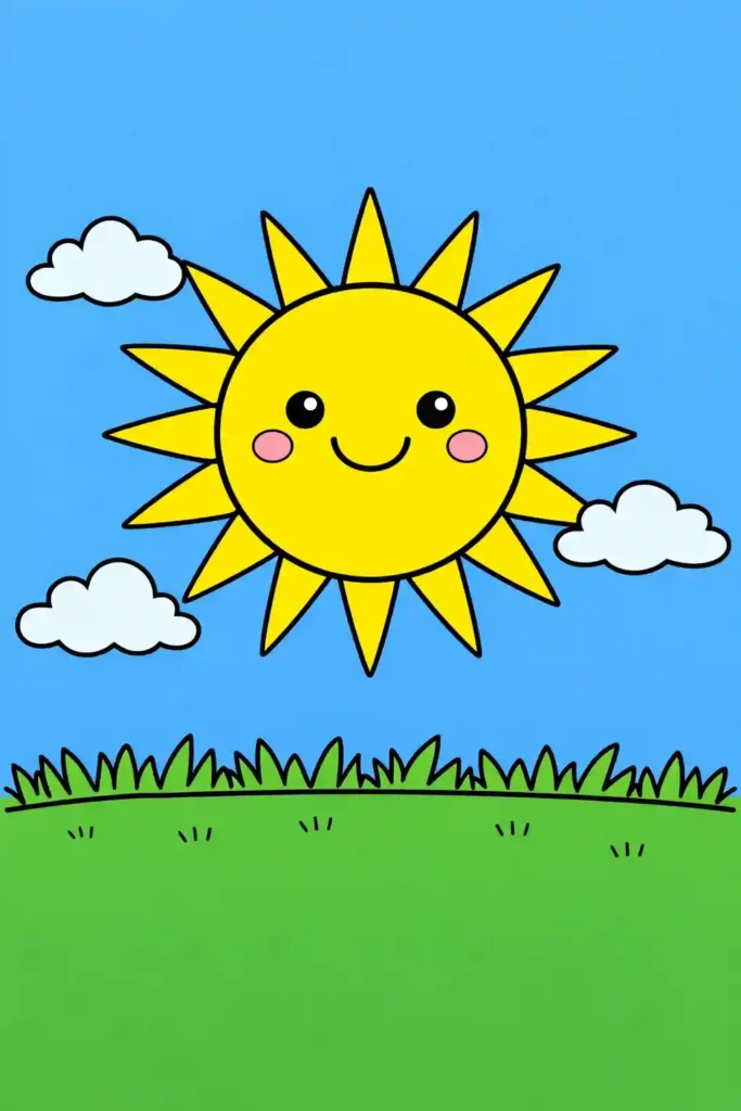 Simple Yellow Colored single sun easy coloring page