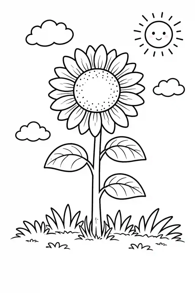 Simple single sunflower easy coloring page