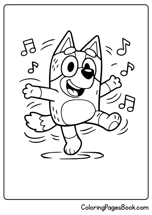 Bluey dancing happy music coloring page
