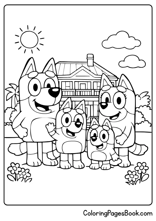 Bluey family Bandit Chilli Bingo simple cartoon coloring page