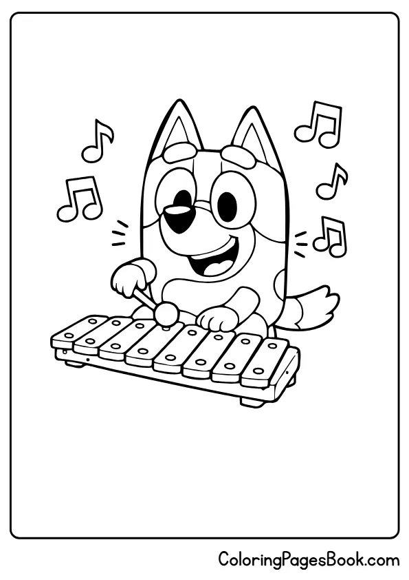 Bluey playing xylophone music simple coloring page