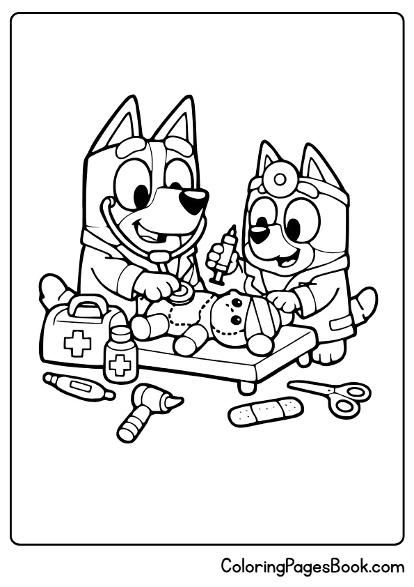 Bluey Bingo pretend doctor play coloring page