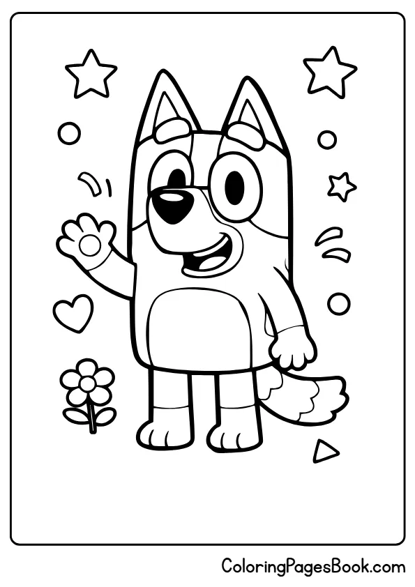 Bluey waving happy simple easy coloring page